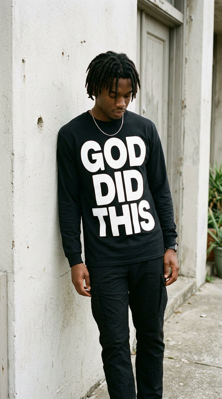 God Did This long sleeve tee - black, lifestyle