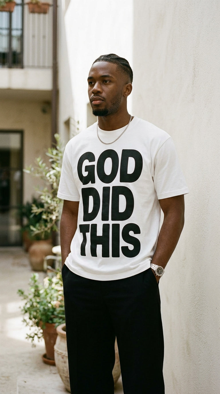 God Did This white tee, lifestyle